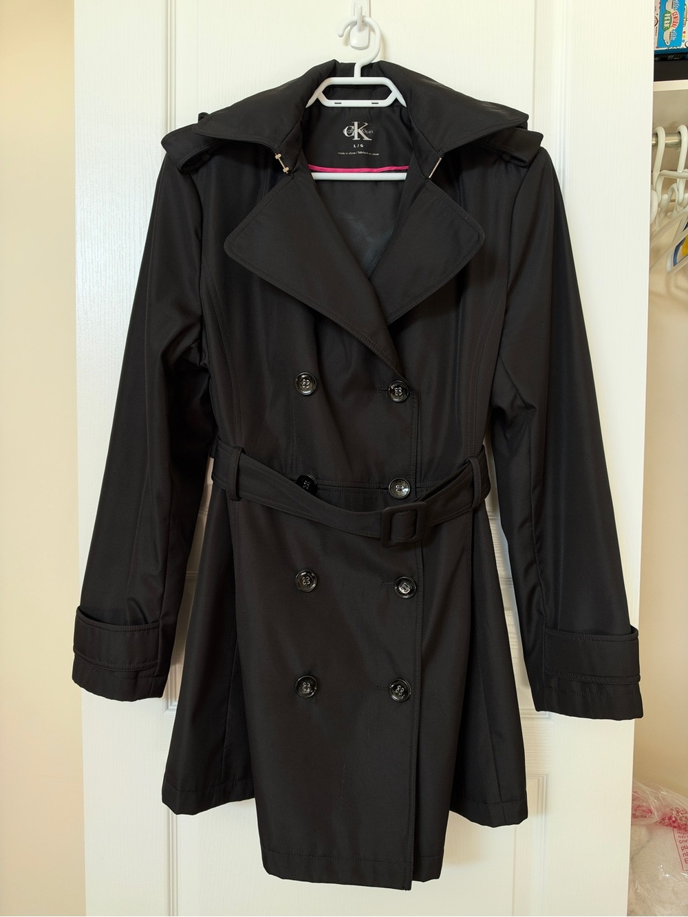 Calvin Klein Black Double-Breasted Belted Trench Coat